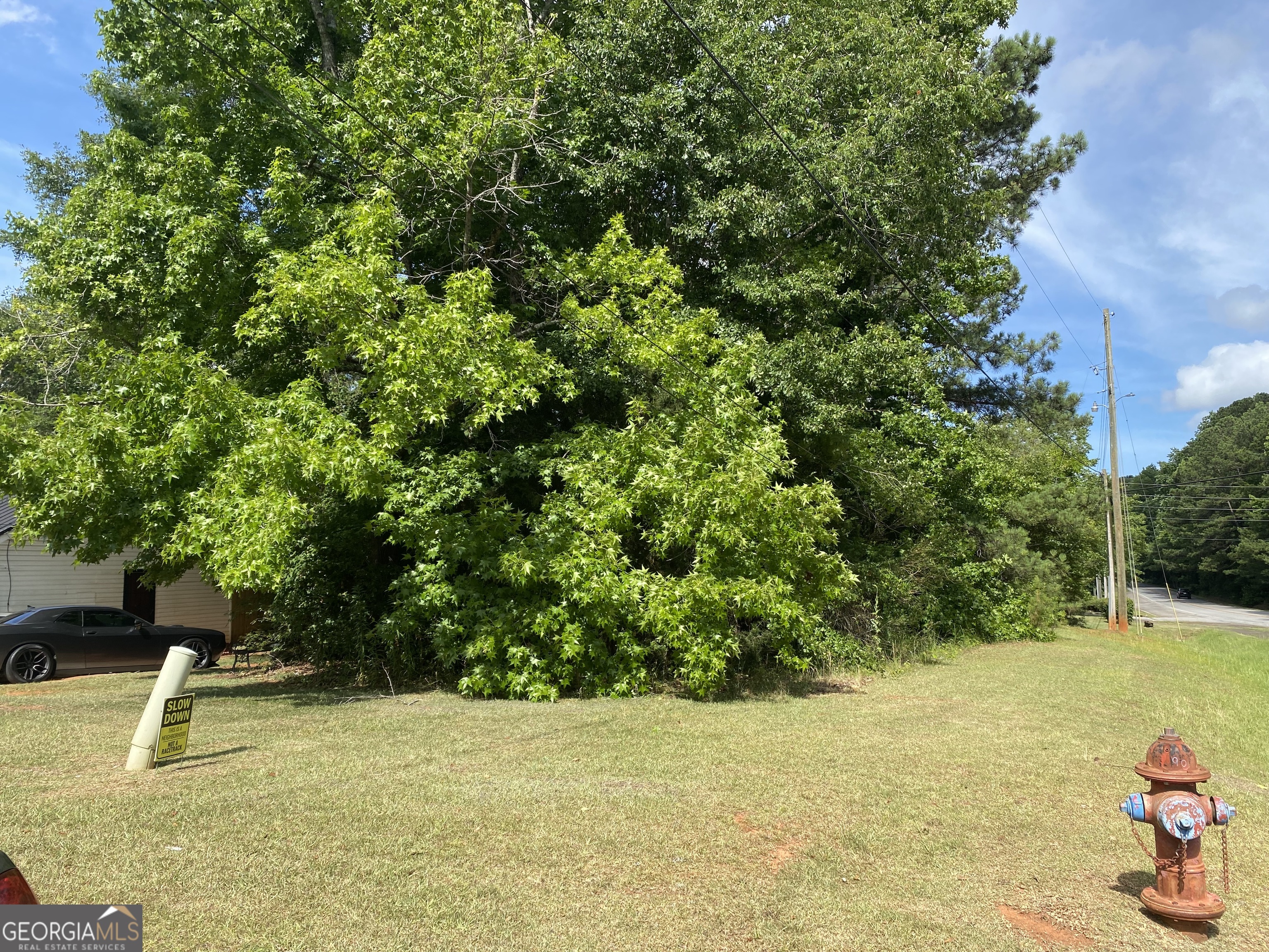 a view of a swimming pool with a yard