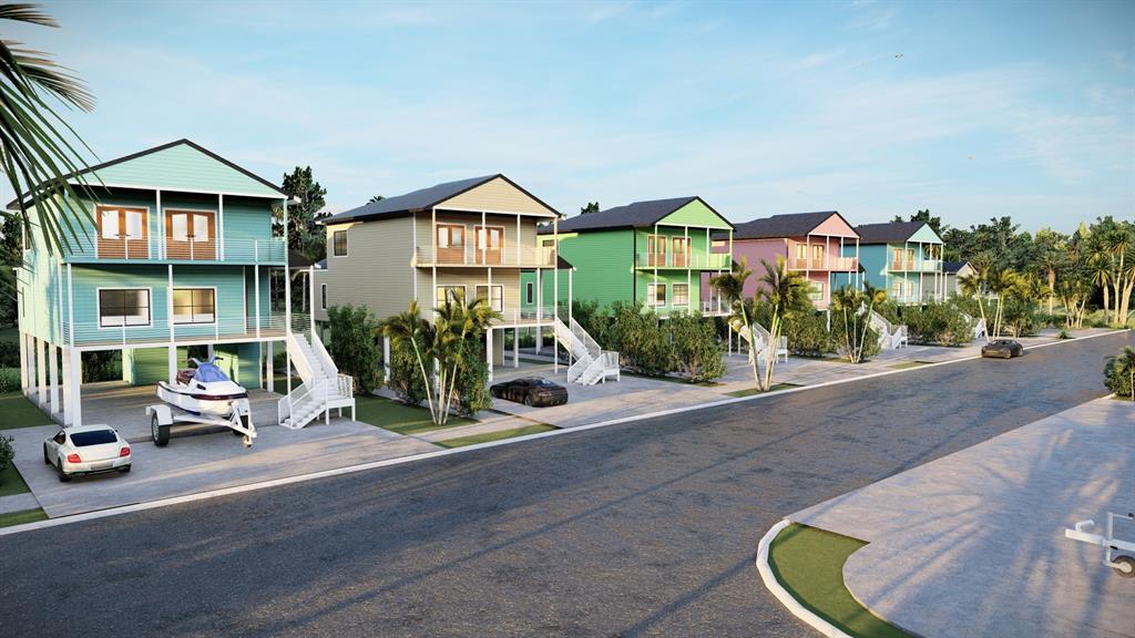 a view of multiple houses with city street