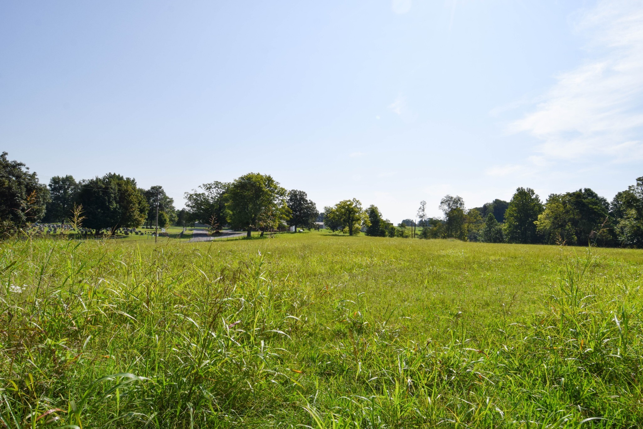 a view of a green field with wooden fence