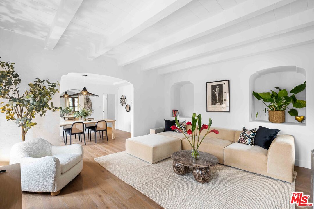 a living room with furniture or couch and a potted plant