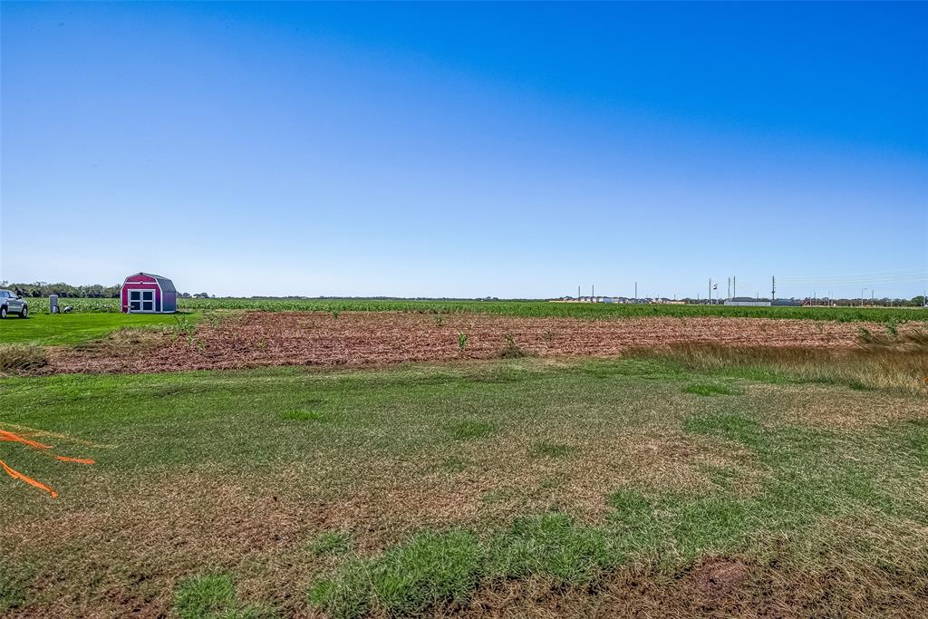 a view of a field with an ocean