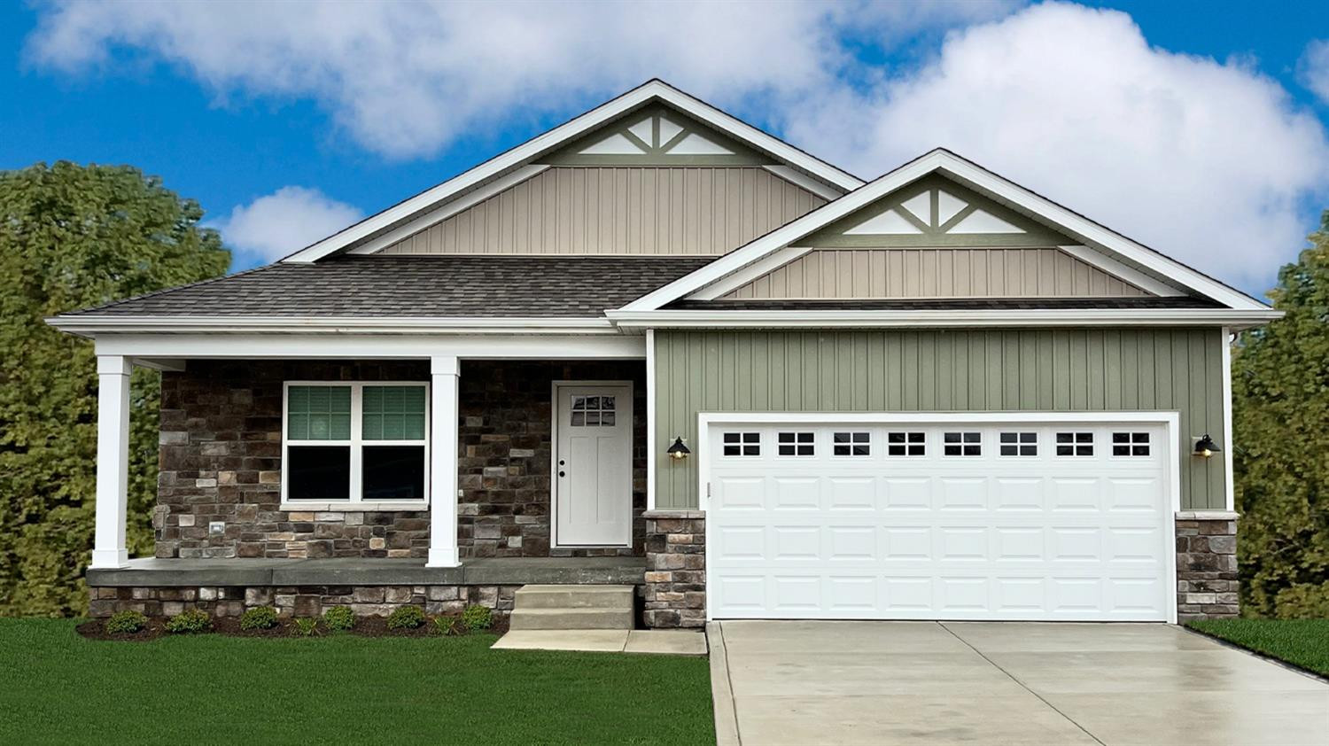 a view of a house with a yard and garage