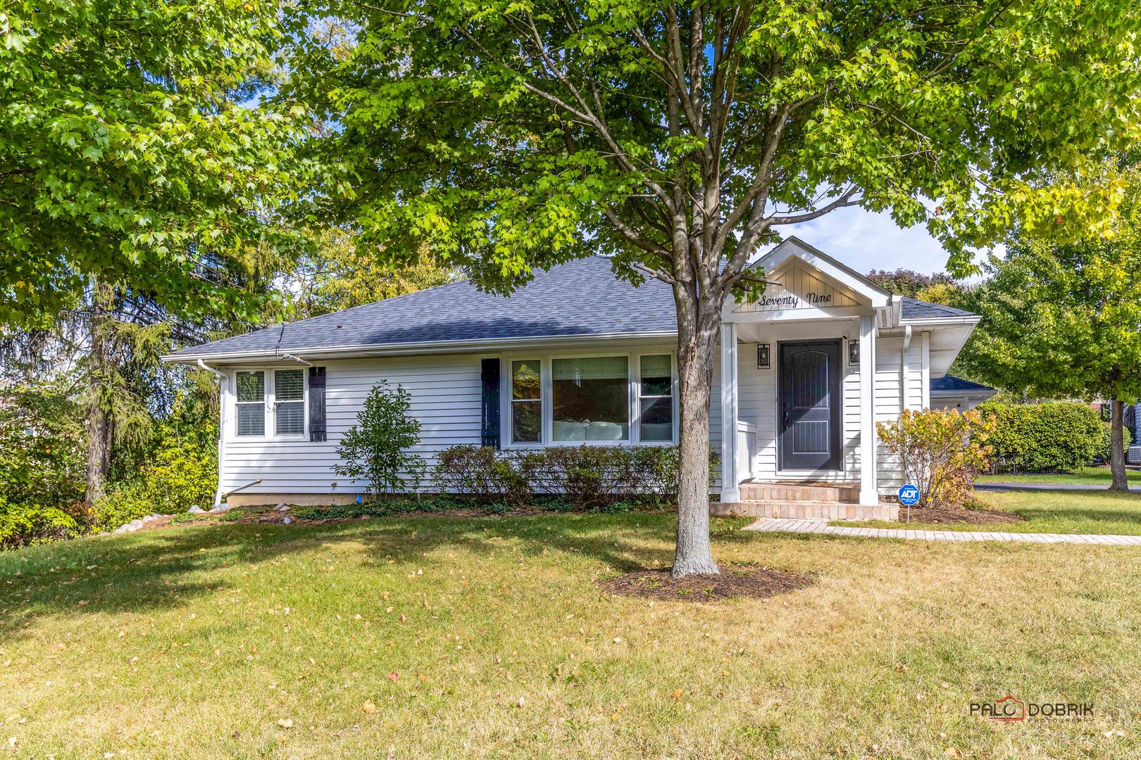 a front view of a house with a yard