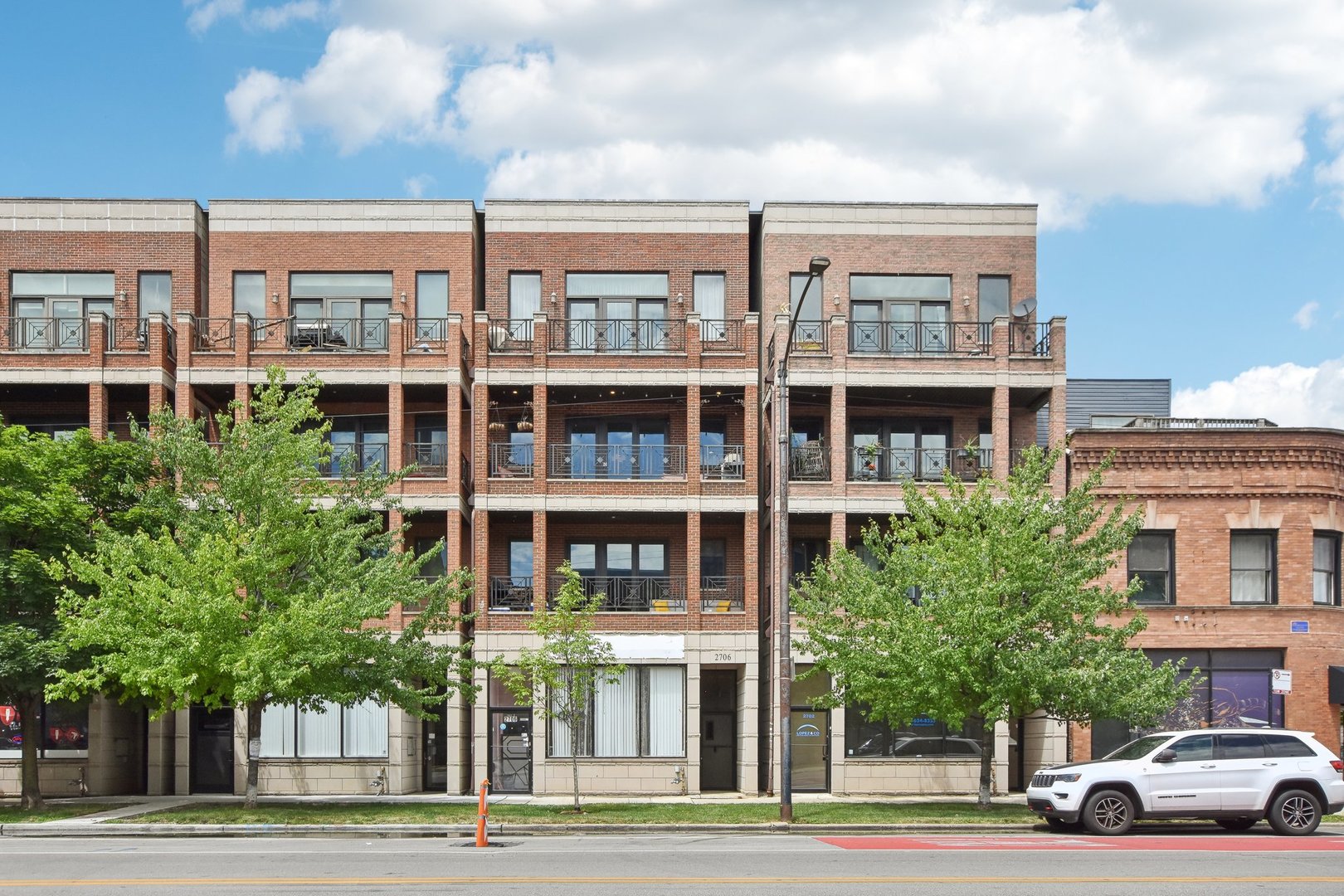 a view of a building and a street view