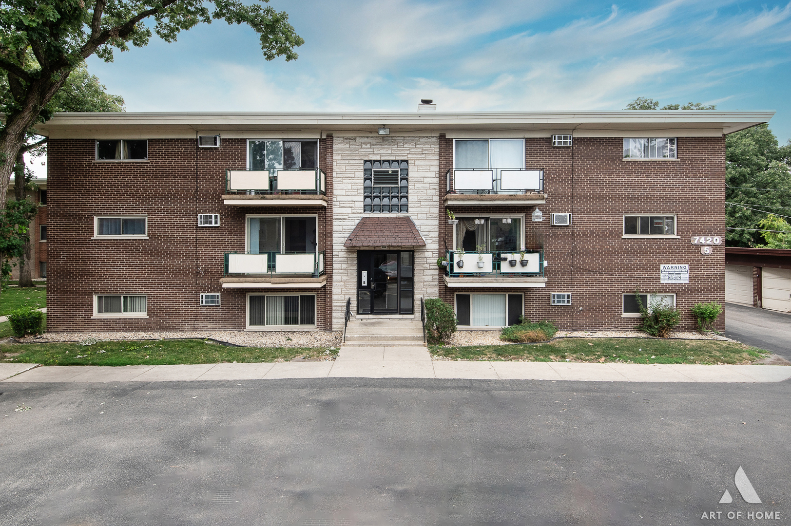 a front view of residential houses