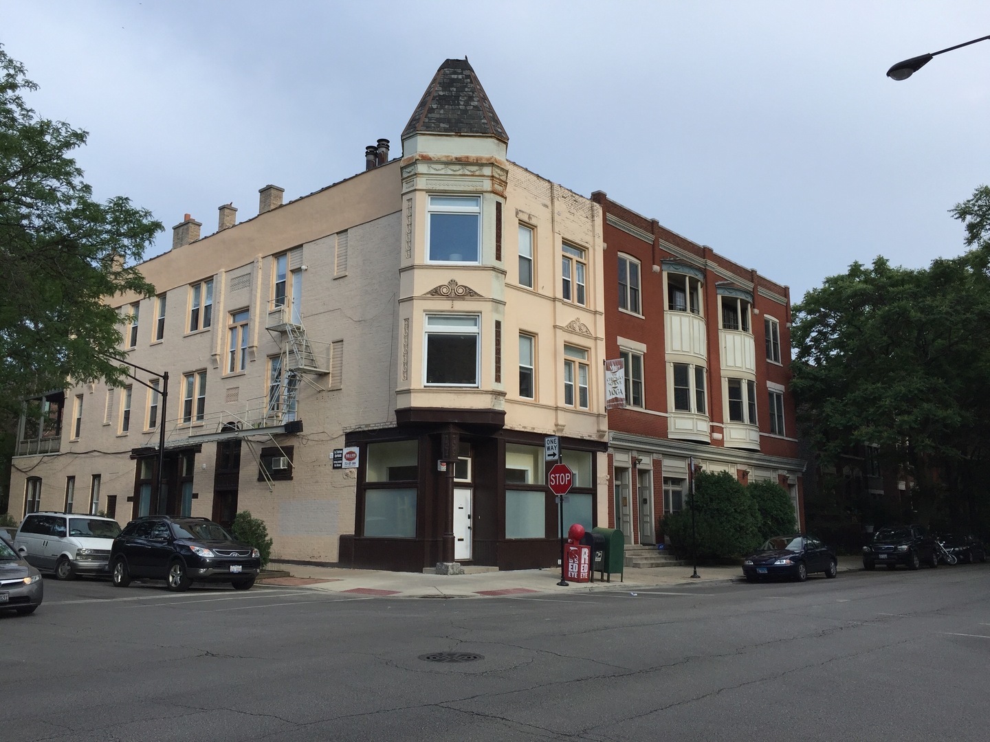 a front view of a building with street