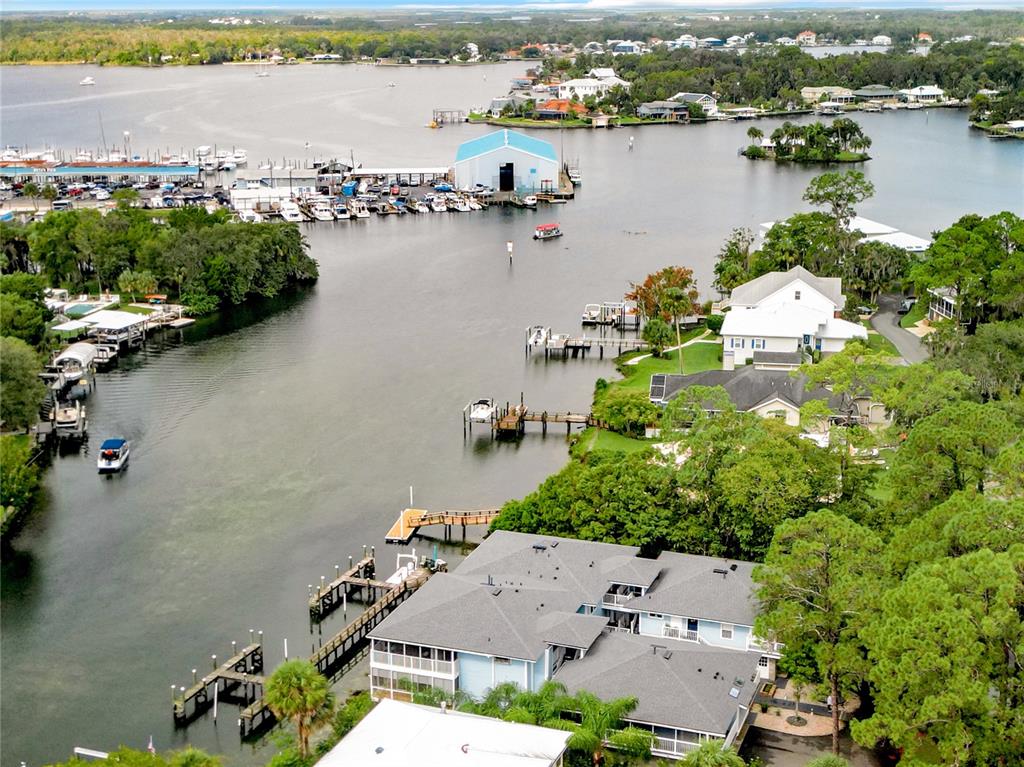 an aerial view of a house with a lake view