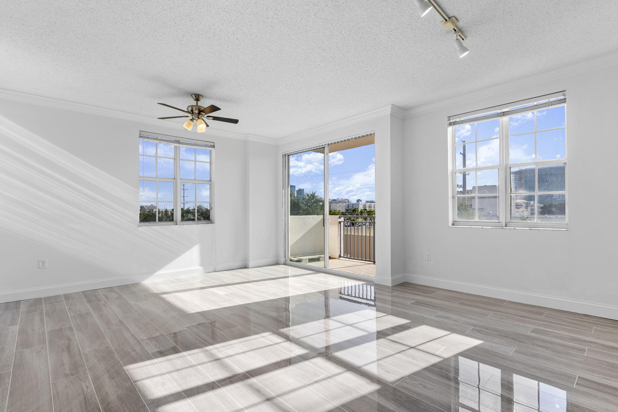 a living room with a large window