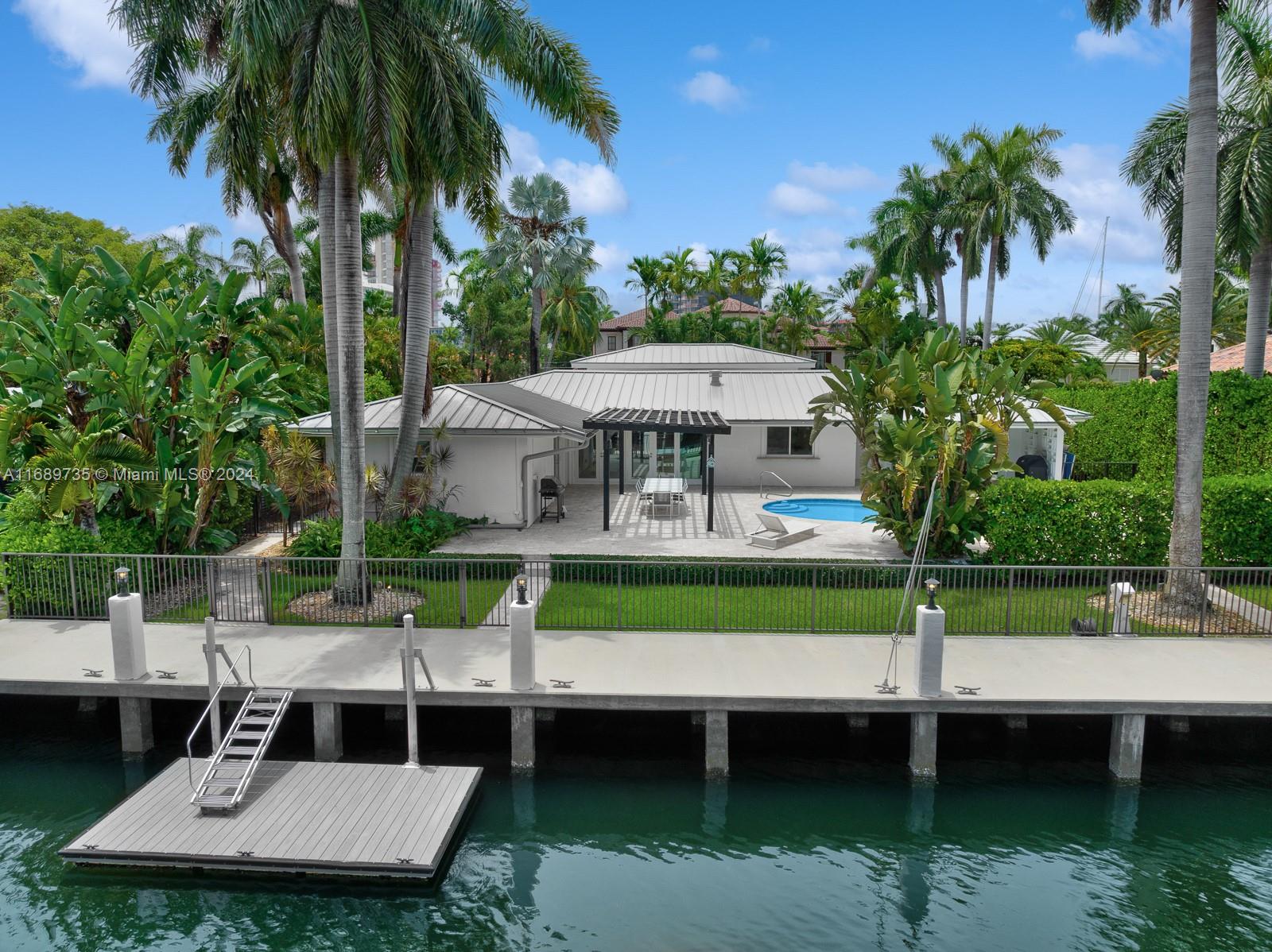 a view of a house with a swimming pool and a yard