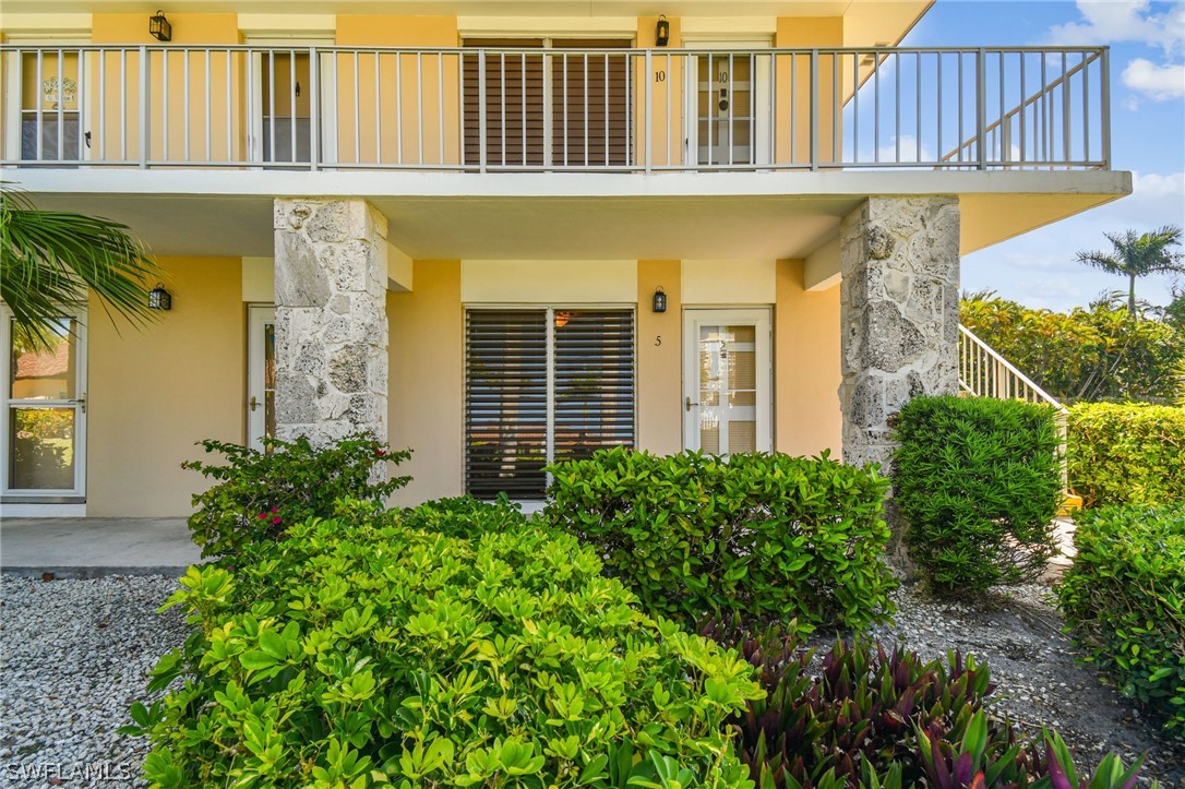 a view of a house with large windows and plants