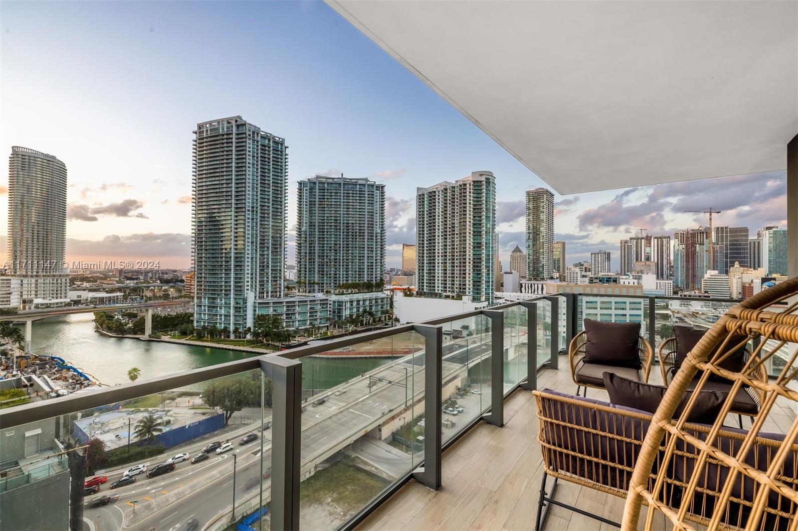 a view of a balcony with city view