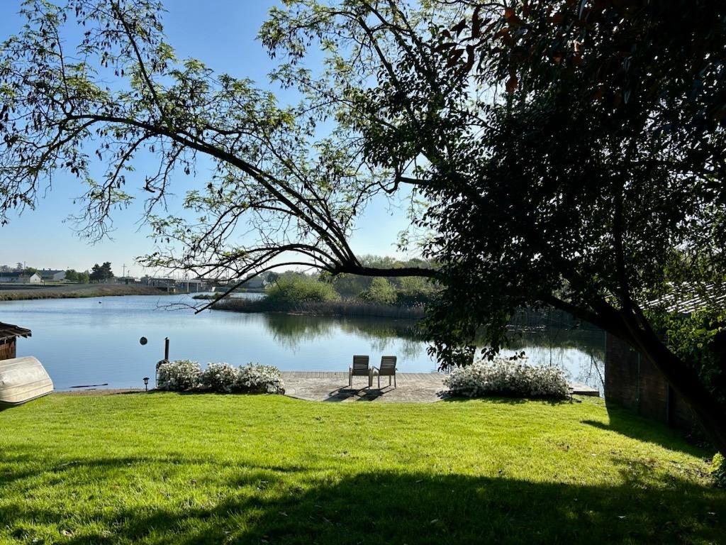 a view of a lake from a yard