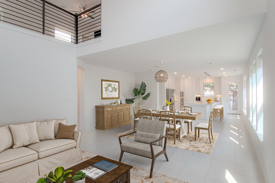 a view of a livingroom with furniture and wooden floor