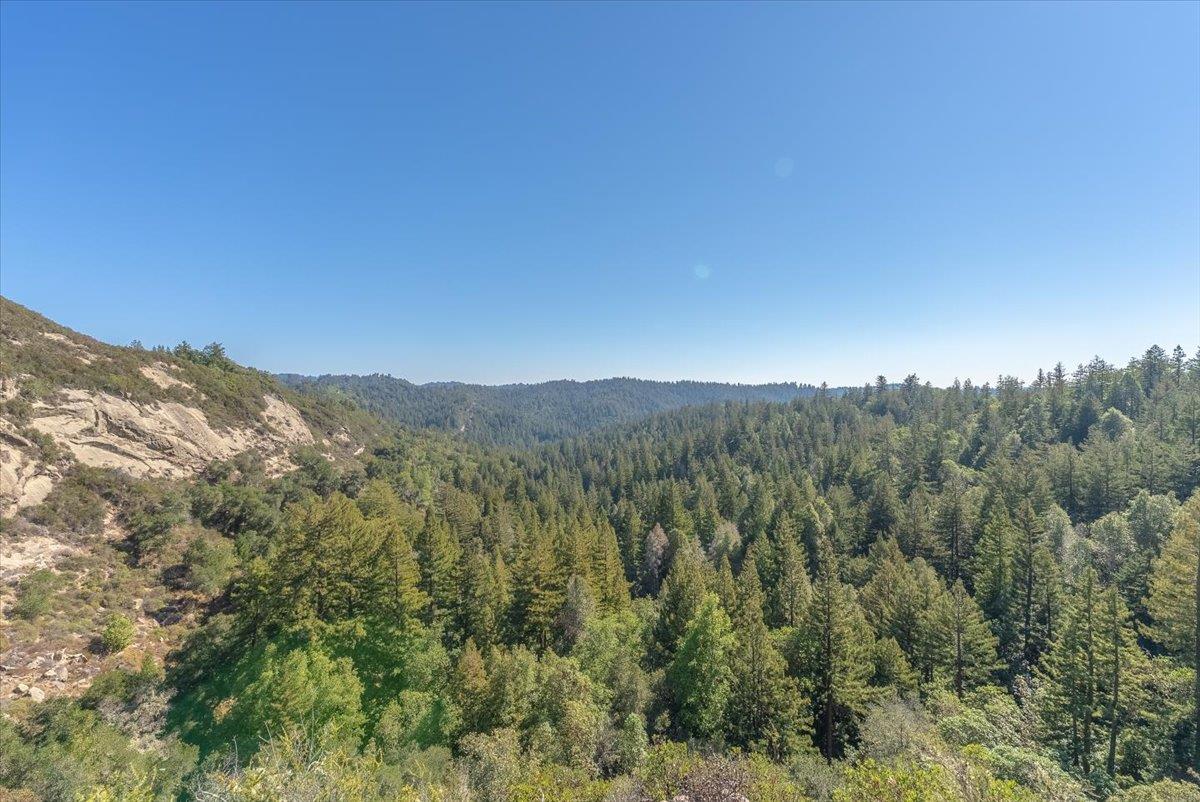 a view of a mountain range with trees in the background