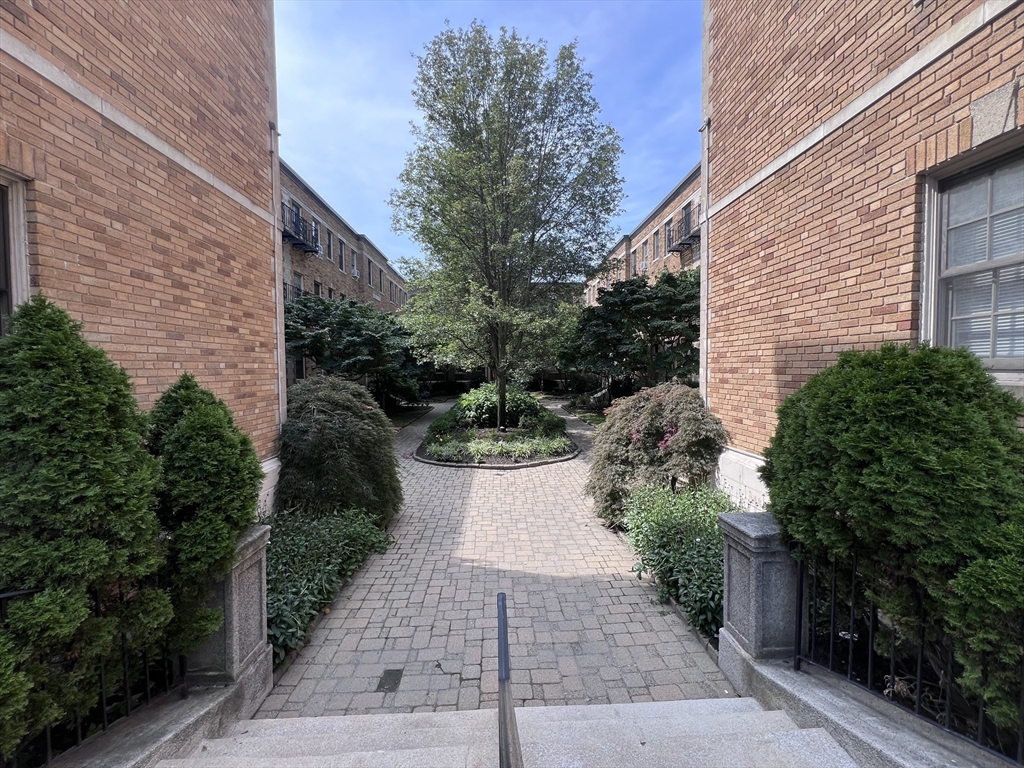 a view of a pathway with a yard