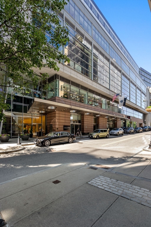 front view of a building with a street