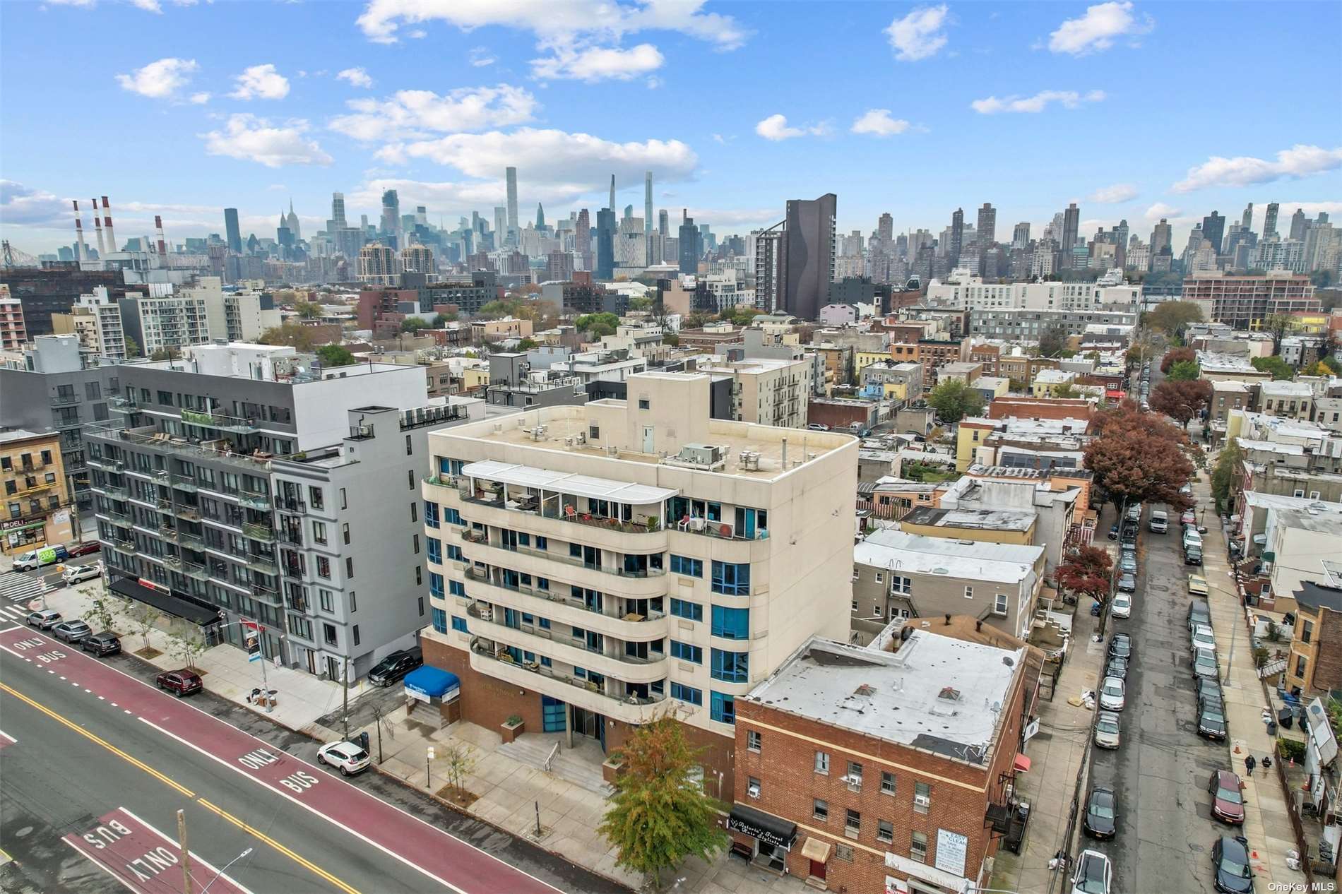 a large building with a city view