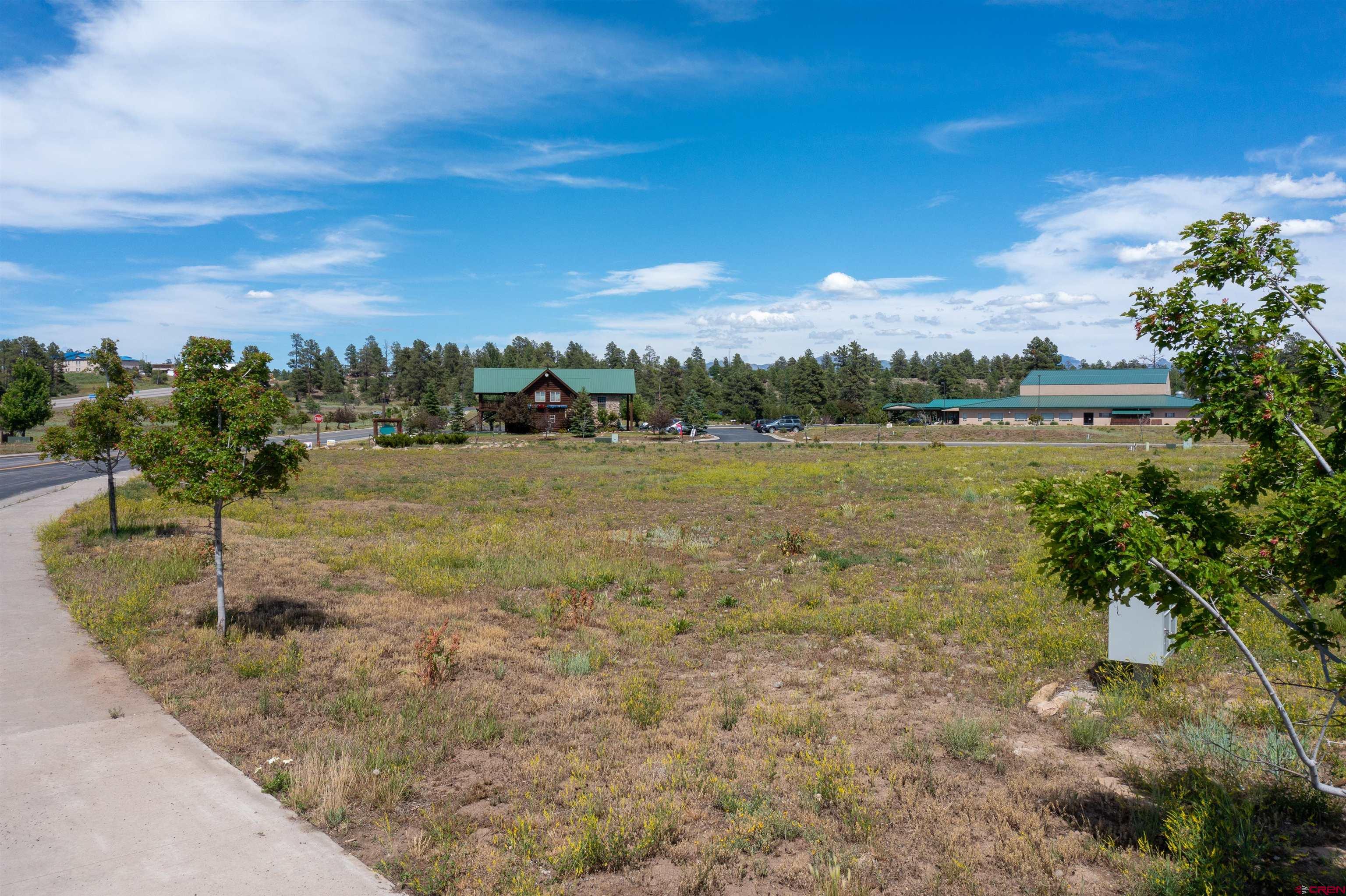 a view of a lake with houses in the back