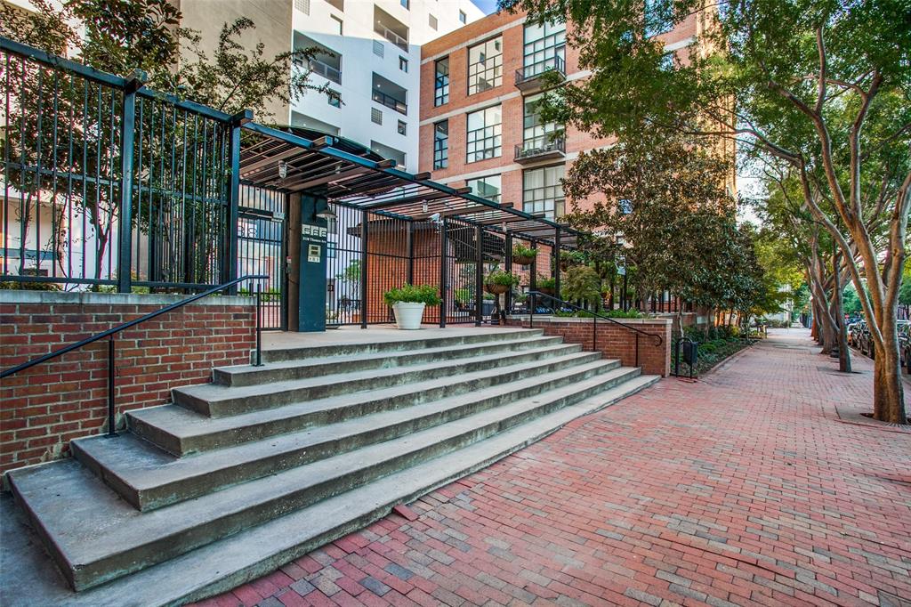 a view of a building with a bench