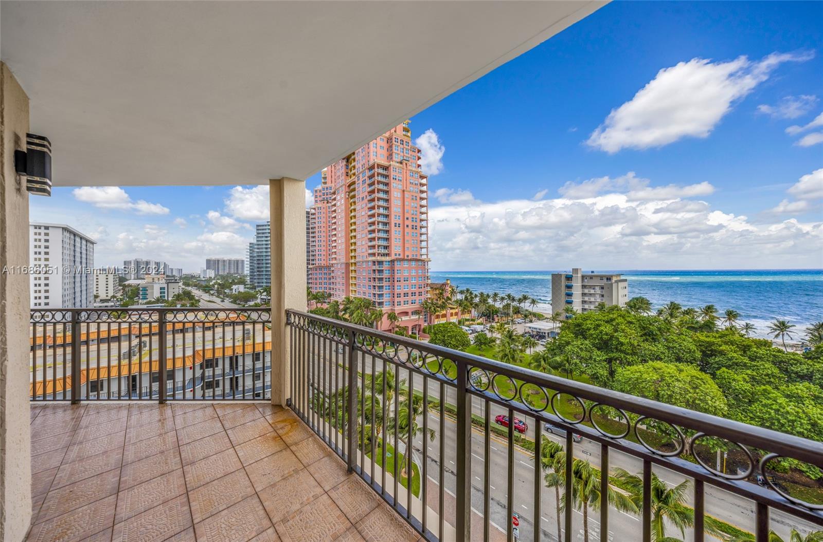 a view of a city from a balcony