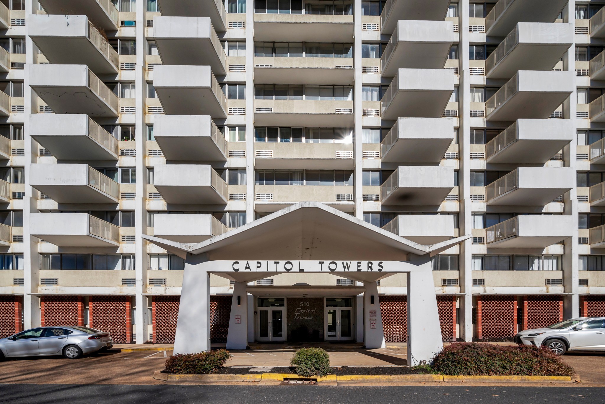 a view of a building with the street