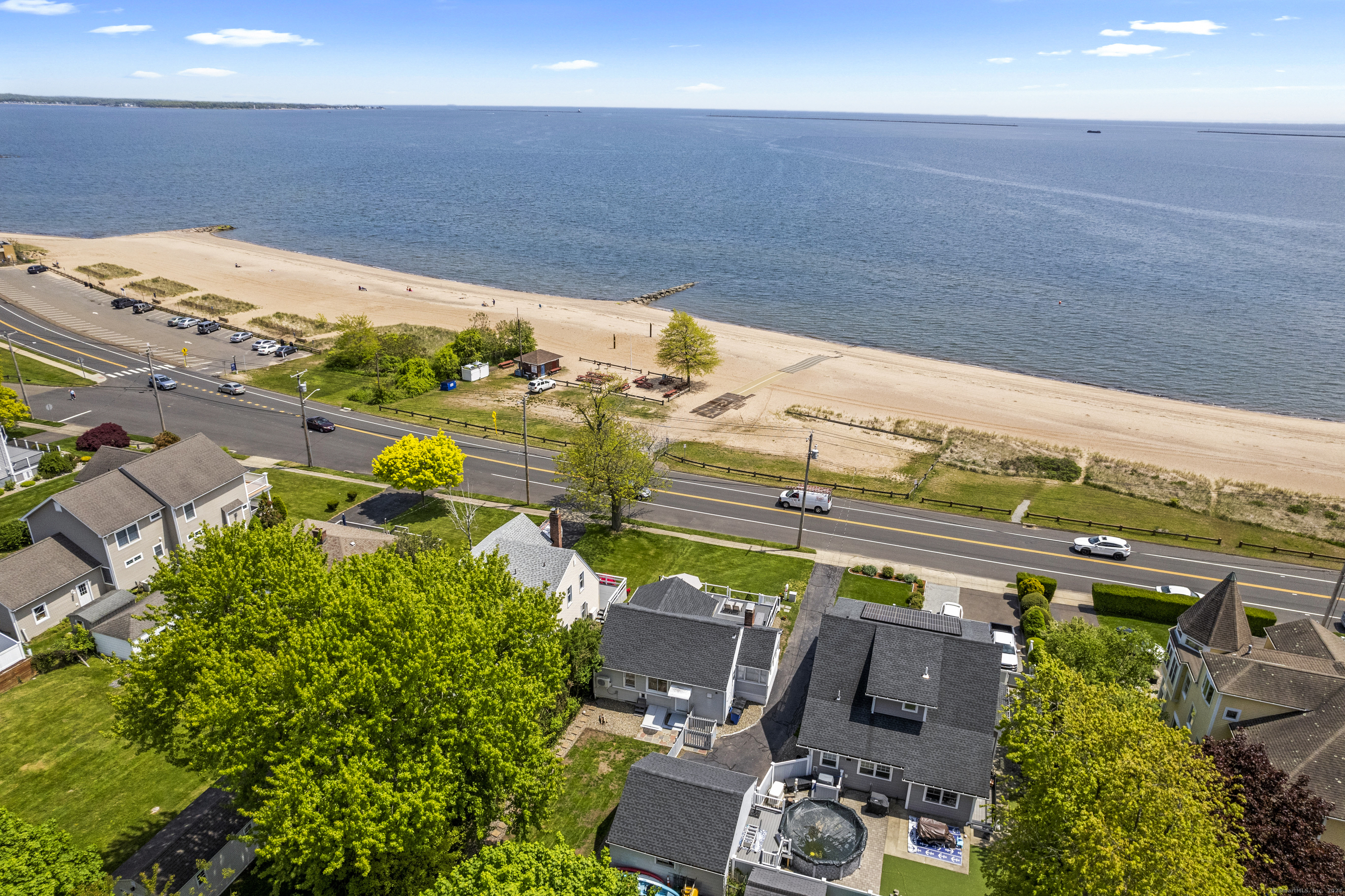 an aerial view of a building with outdoor space