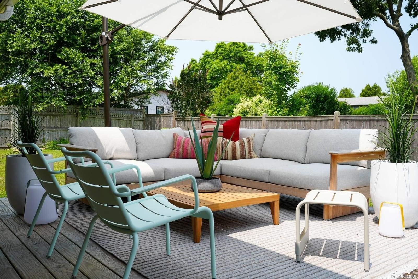 a building outdoor space with patio furniture