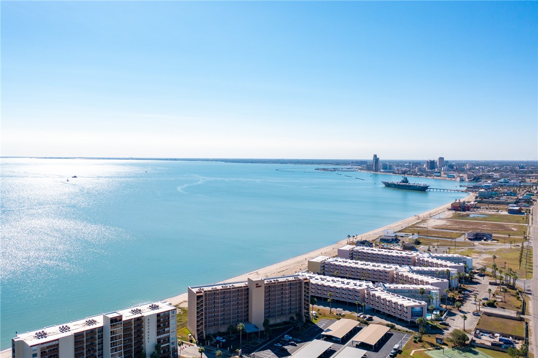 a view of a city and ocean view