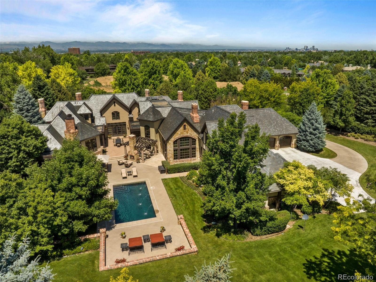 an aerial view of a house with a garden