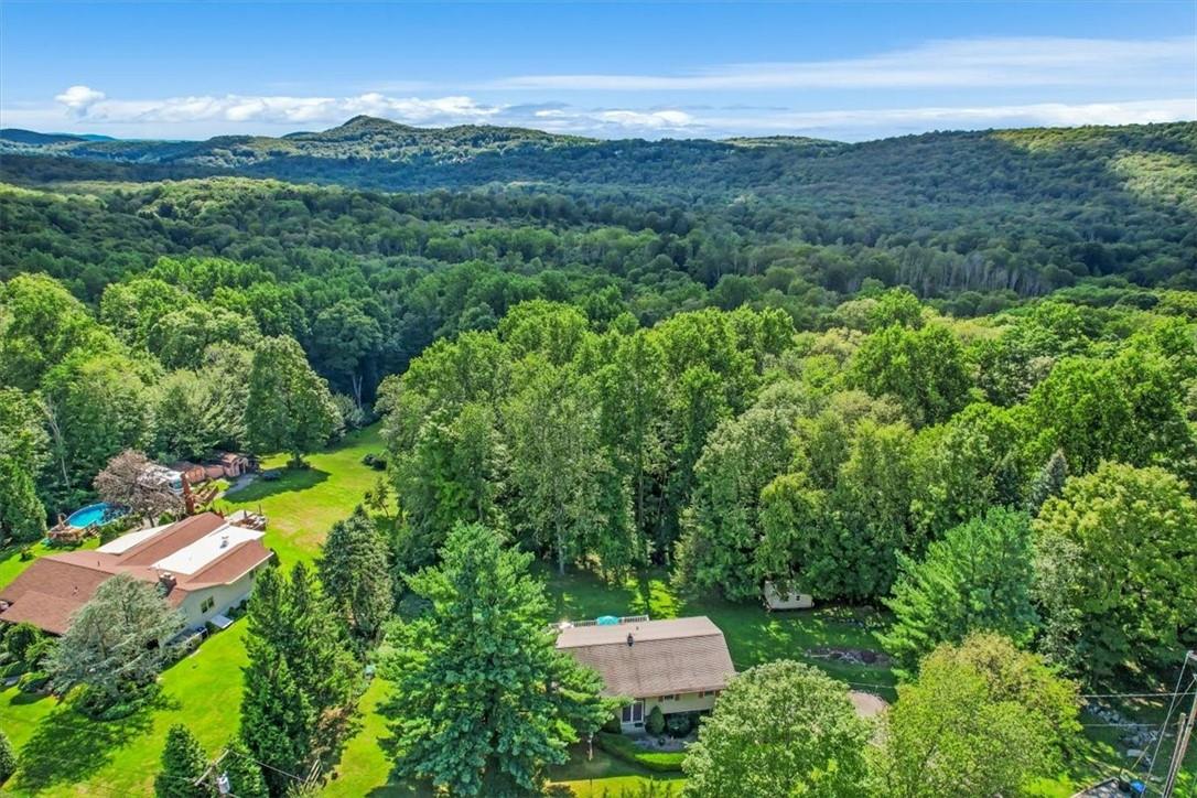 a view of a yard with mountain