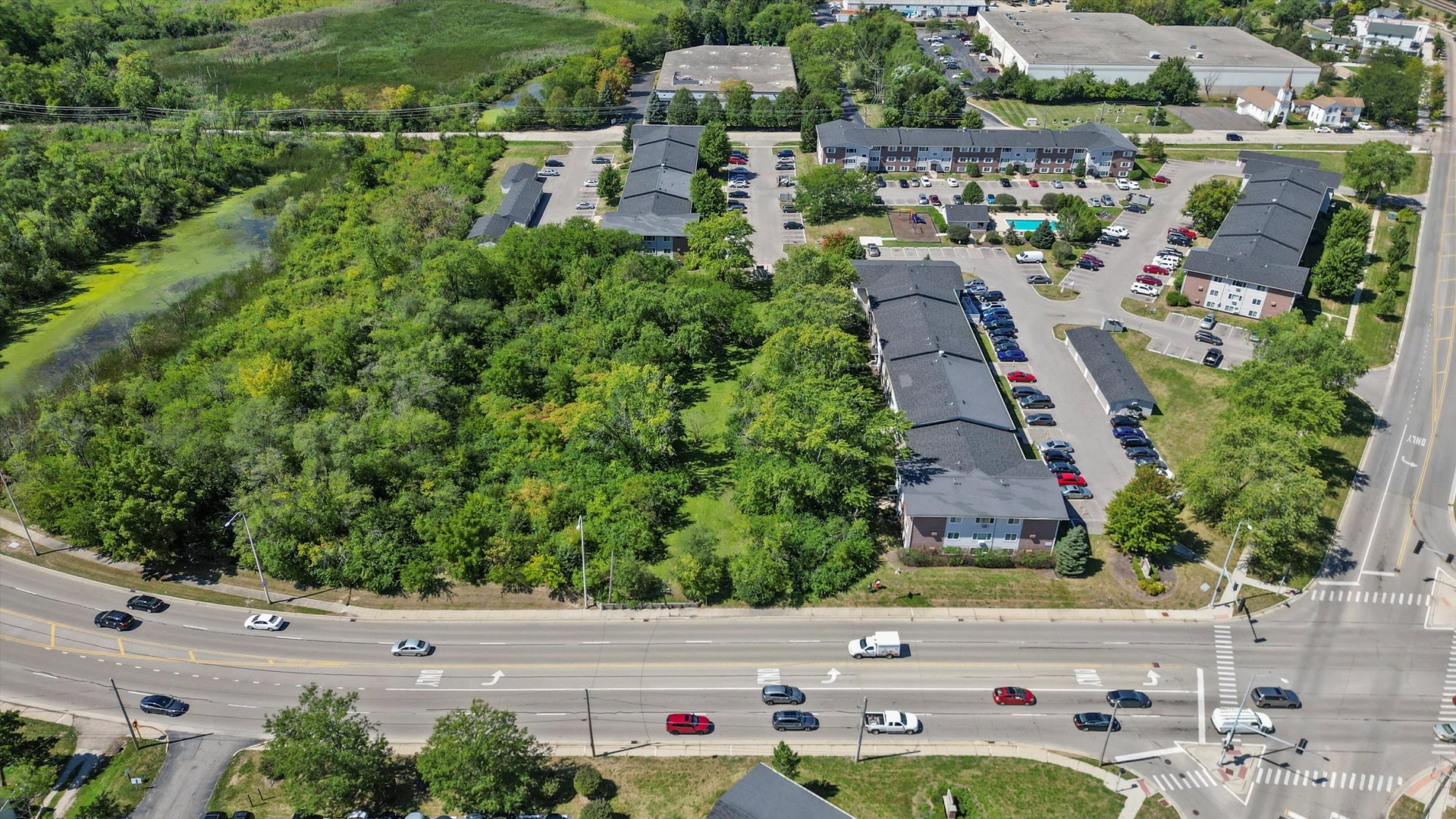 an aerial view of multiple house