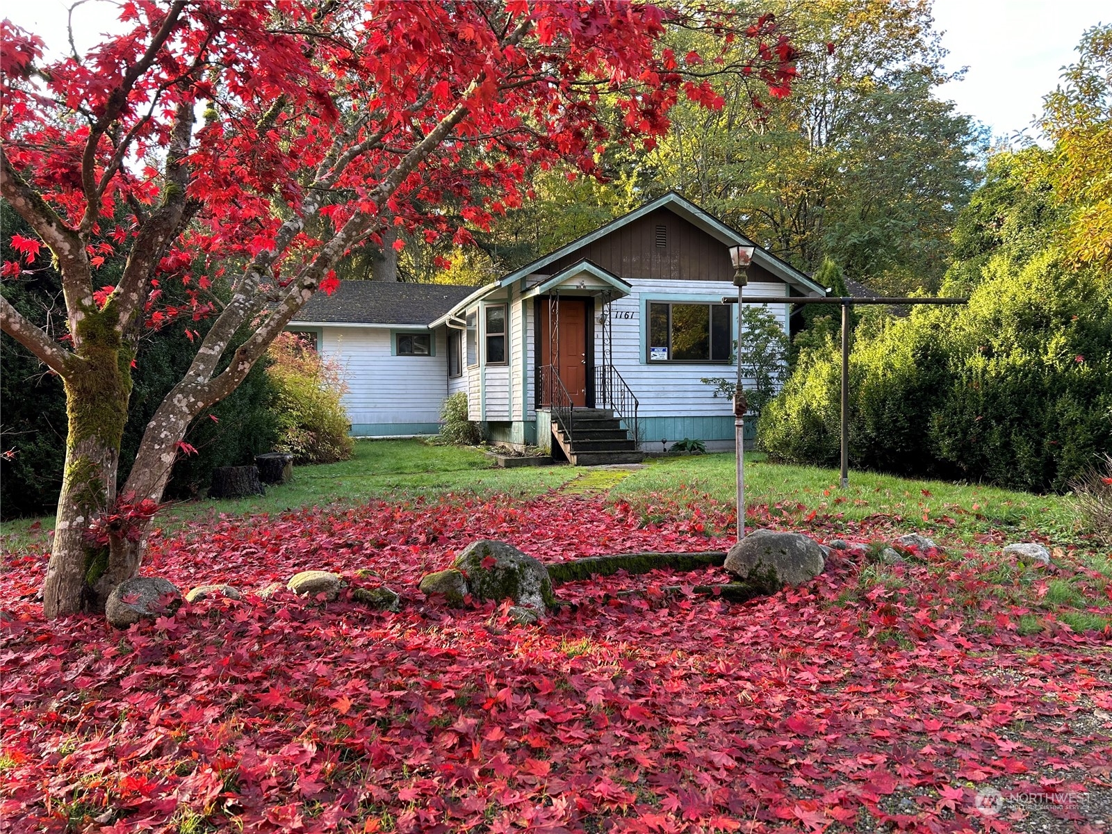 a front view of a house with garden