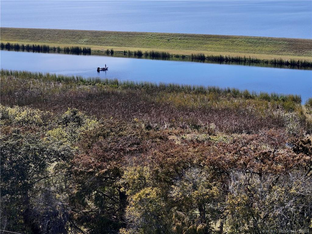 a view of a lake from a yard