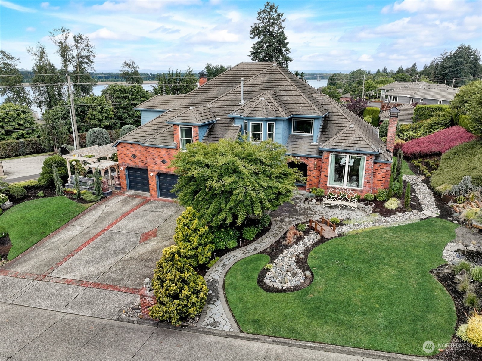 a aerial view of a house with garden