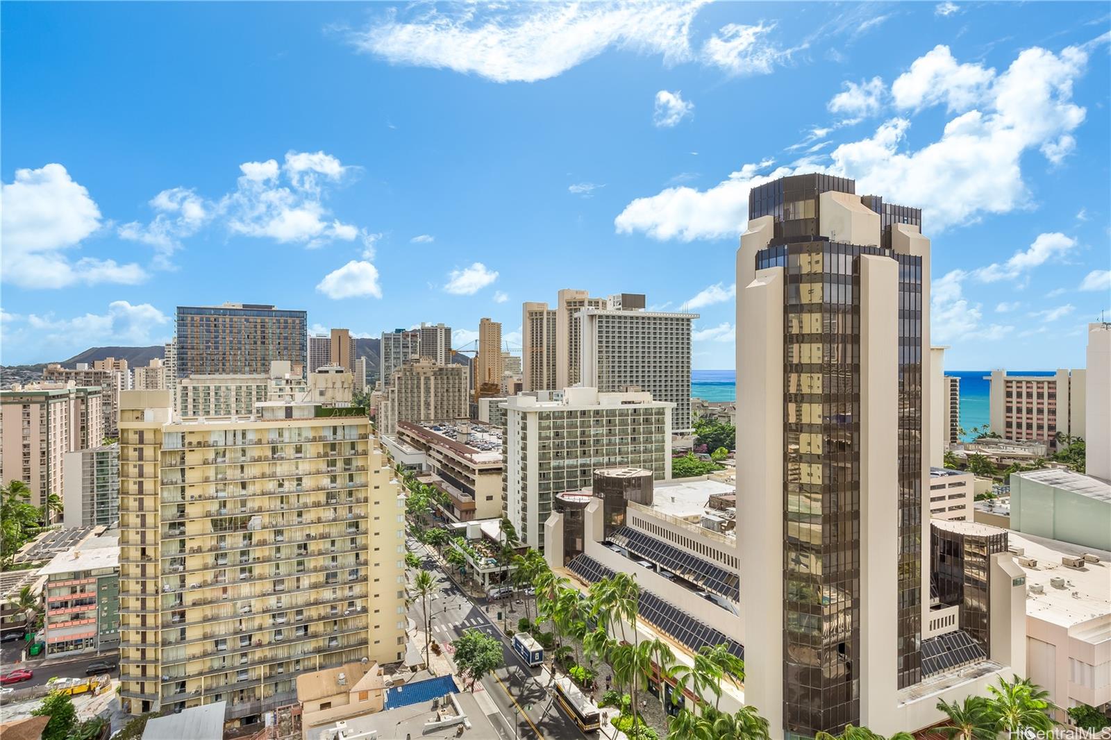 a view of a city with tall buildings