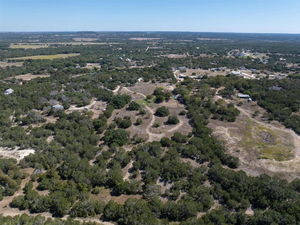 an aerial view of residential houses with outdoor space and trees