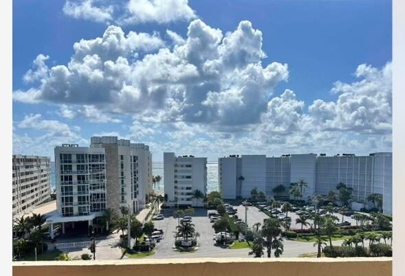 a city view with tall buildings