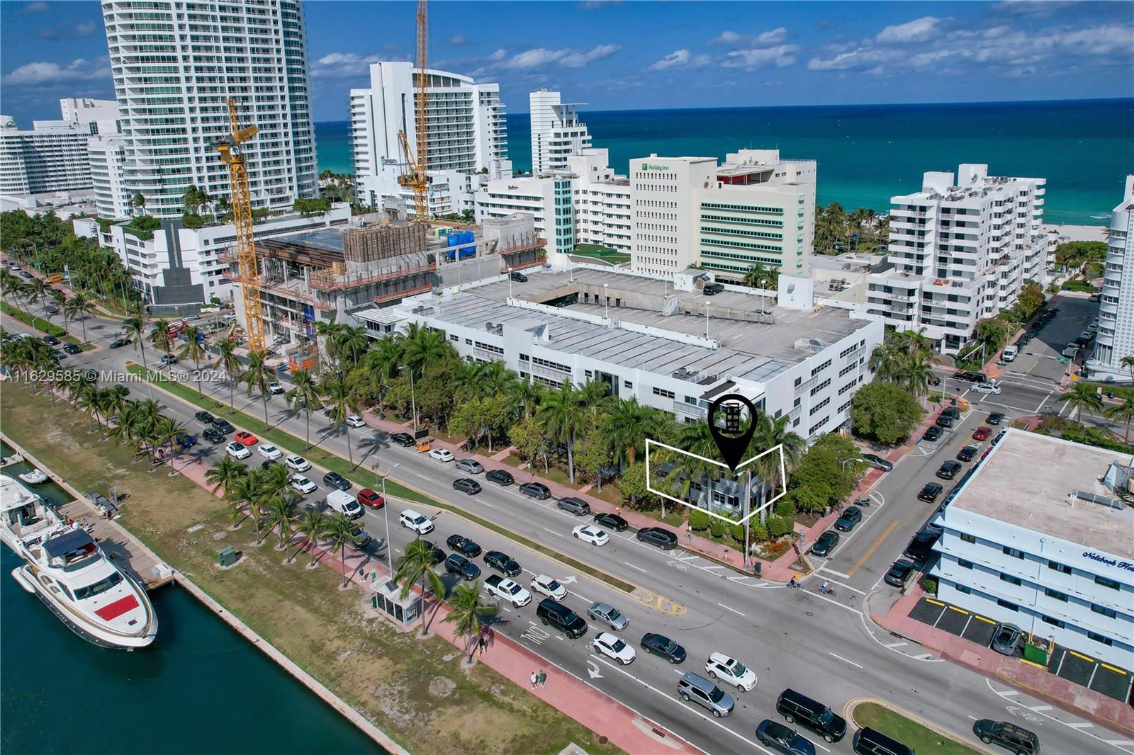 a city view with tall buildings