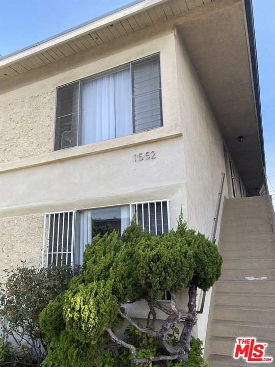 a potted plant sitting in front of a house