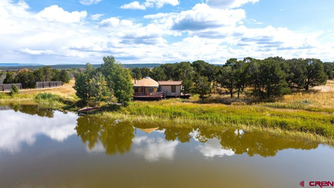 a view of a lake with houses