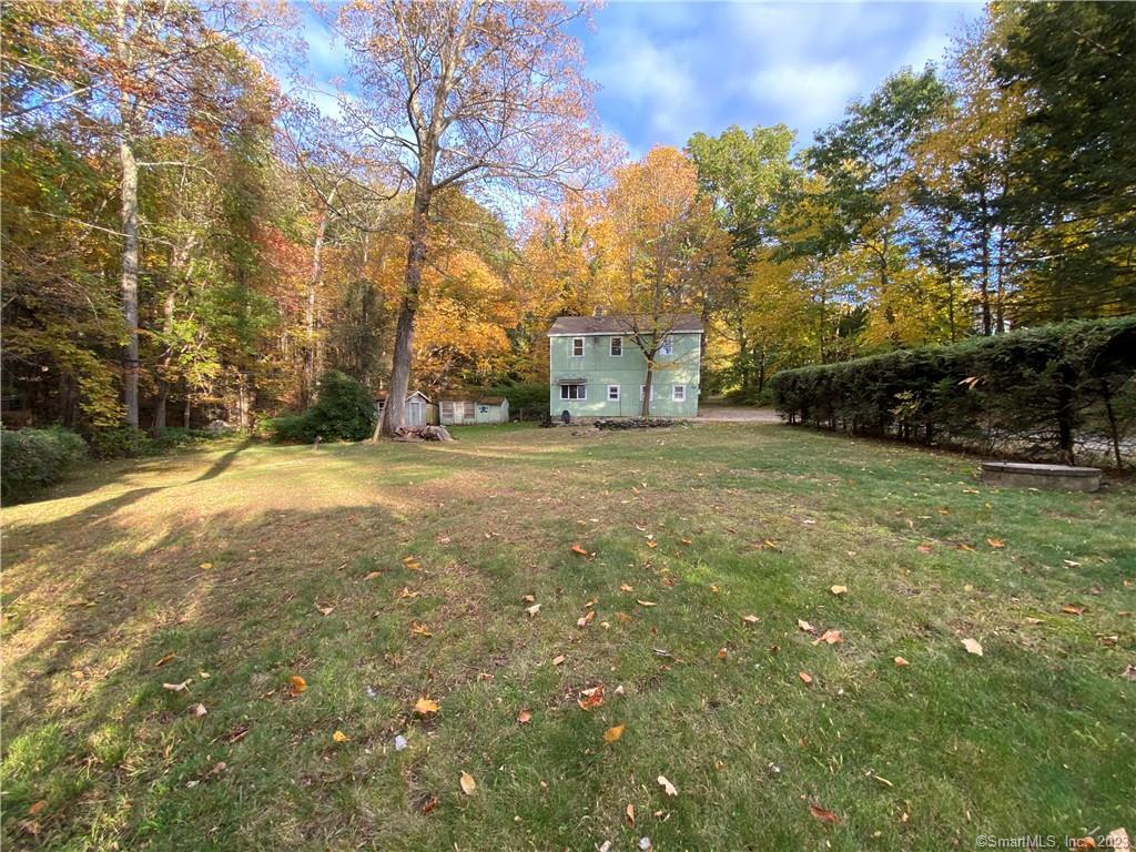 a view of a yard with a tree