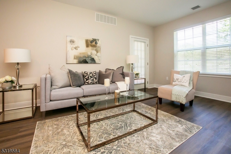 a living room with furniture and a rug