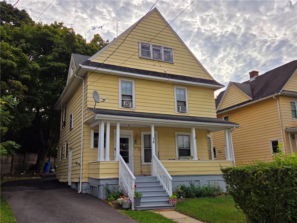 View of front facade featuring covered porch