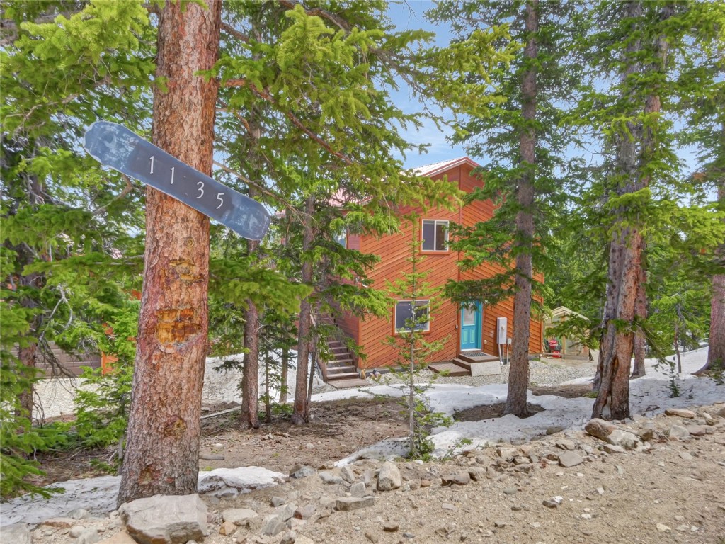 a front view of a house with a tree