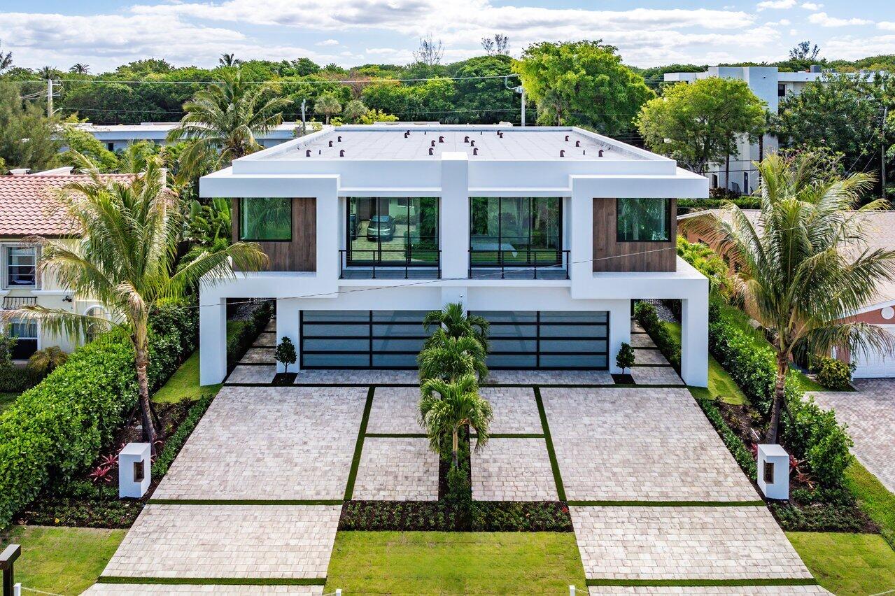 a aerial view of a house with garden