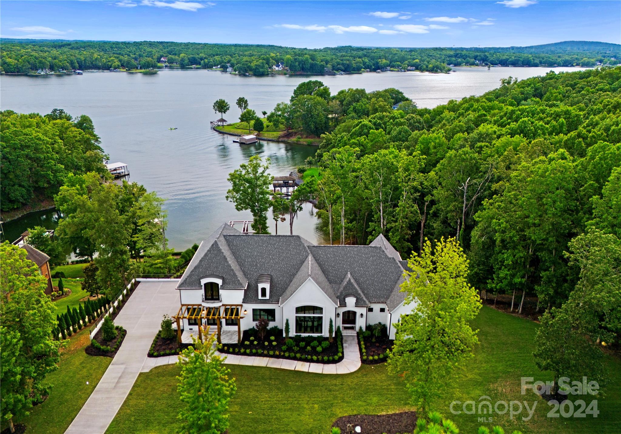 an aerial view of a house with garden