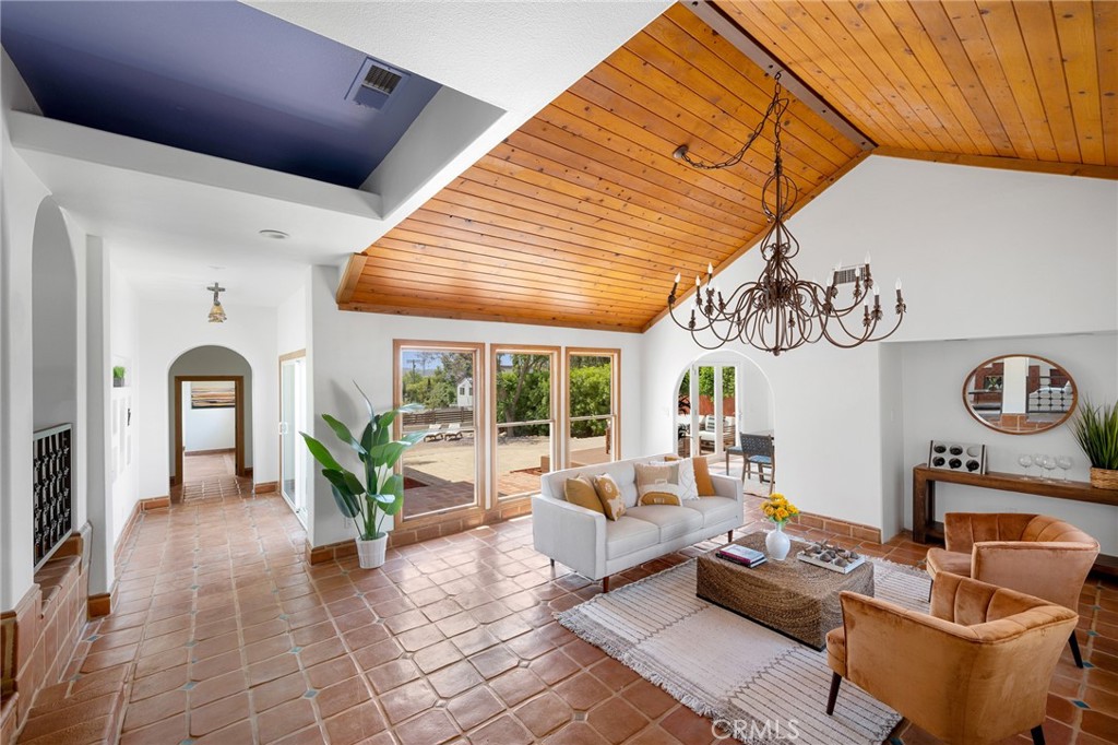 Living room of main house; peek toward bedroom wing