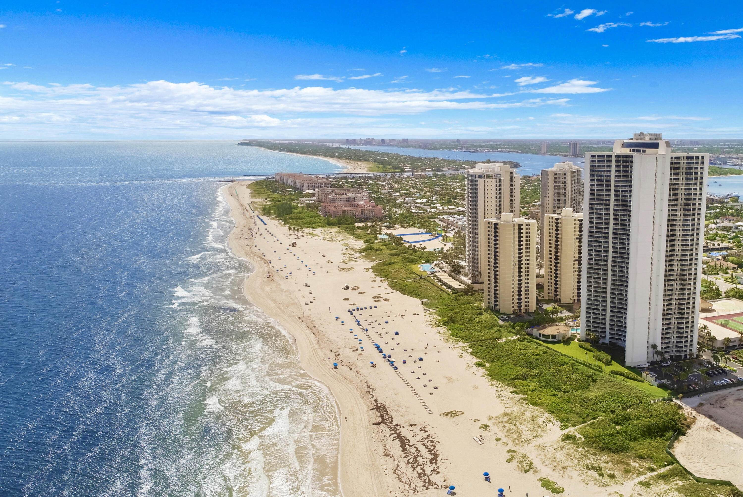 a view of an ocean with beach