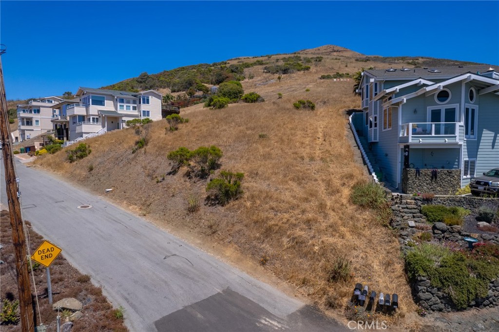 a view of a large building with a mountain in the background