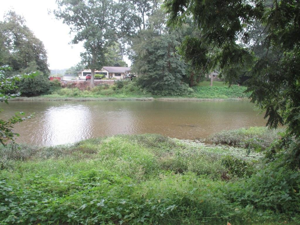 a view of a lake with houses in the back